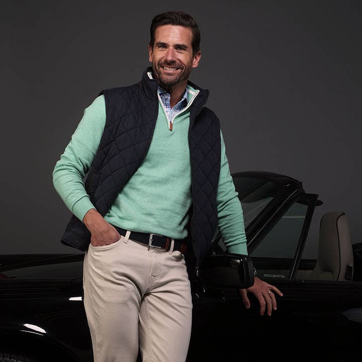 Collars & Co. - Wholesale Knit Sweater - Men's - Sea Green Luxury Touch Cotton Quarter Zip Sweater3