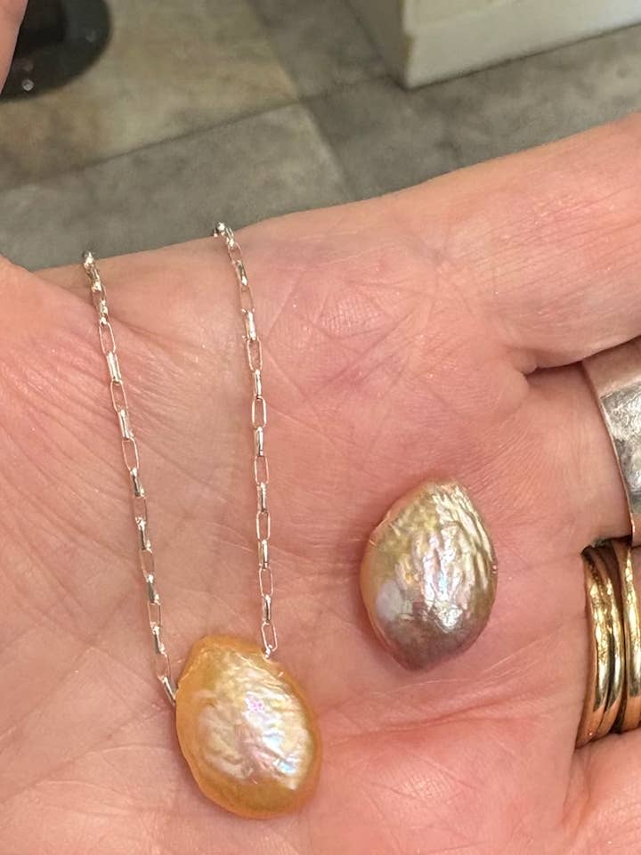 Aurora Pearl teardrop on Gold filled chain for wholesale by Lily Chartier / Mermaid Rope