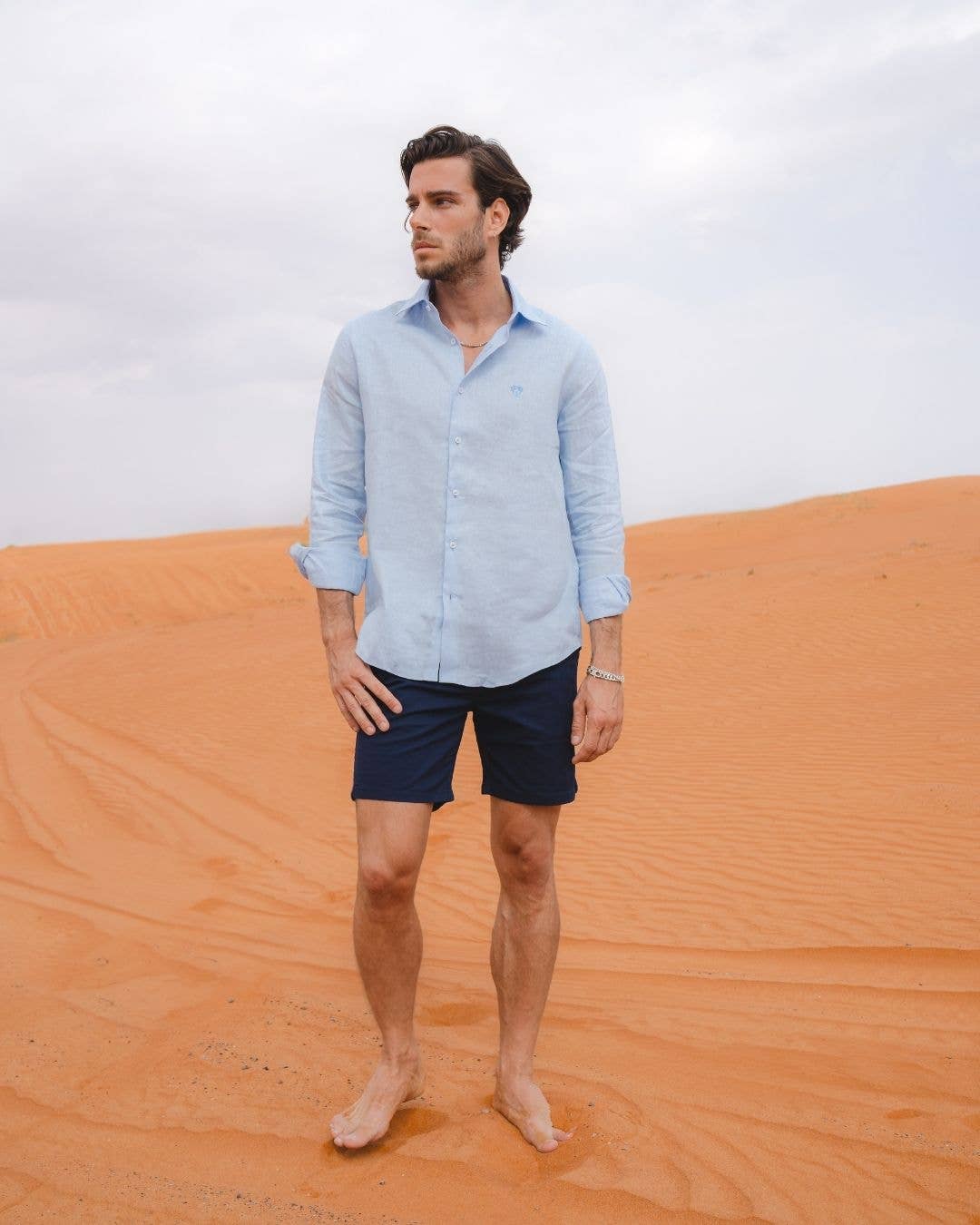 DANTE - Wholesale Button Down Shirt - Men's - Organic Blue Sky Linen Shirt2