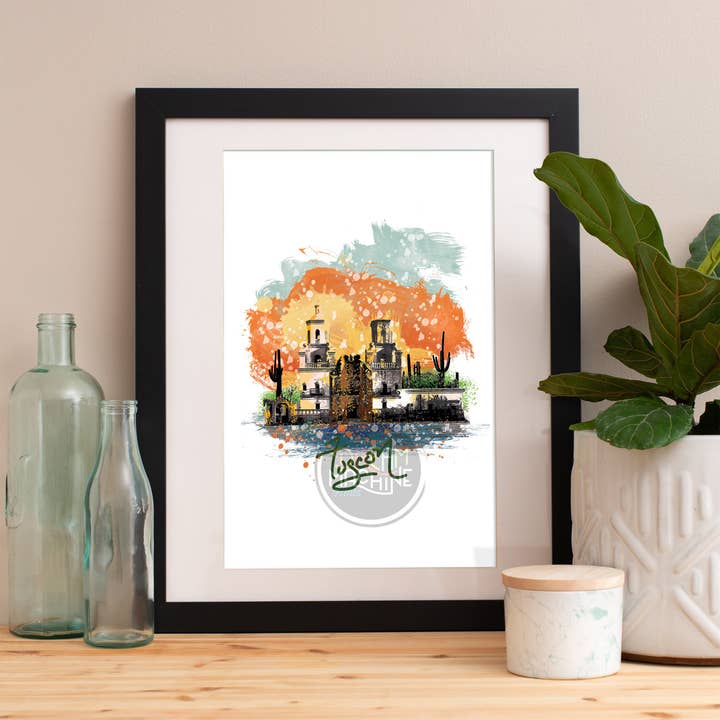 Tucson Print, Tucson Skyline, Tucson Art, Tucson Poster, Tucson aquarel, Tucson Art Print, Tucson kaart, Tucson Wall Art WCSymbol148 voor wholesale door DreamMachine Prints