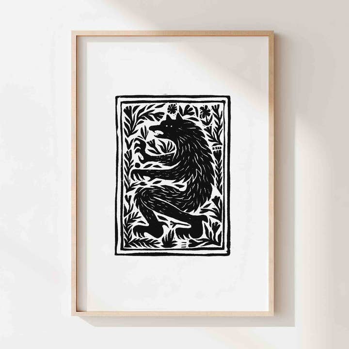 'Wolf' lino print voor wholesale door Katia Hinic Studio