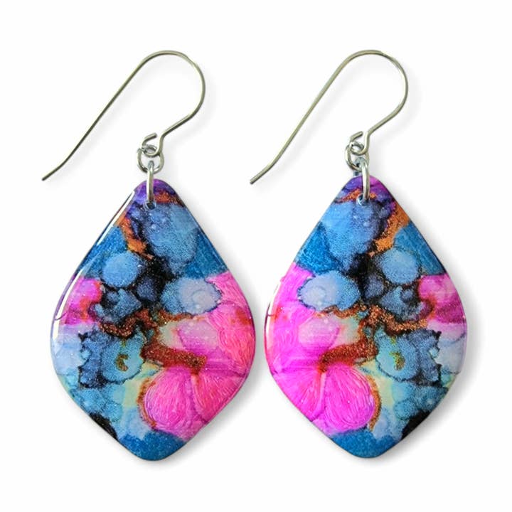 Steel Blue Magenta Pink Diamond Shape Earrings | Bloom for wholesale by Simply Vivid