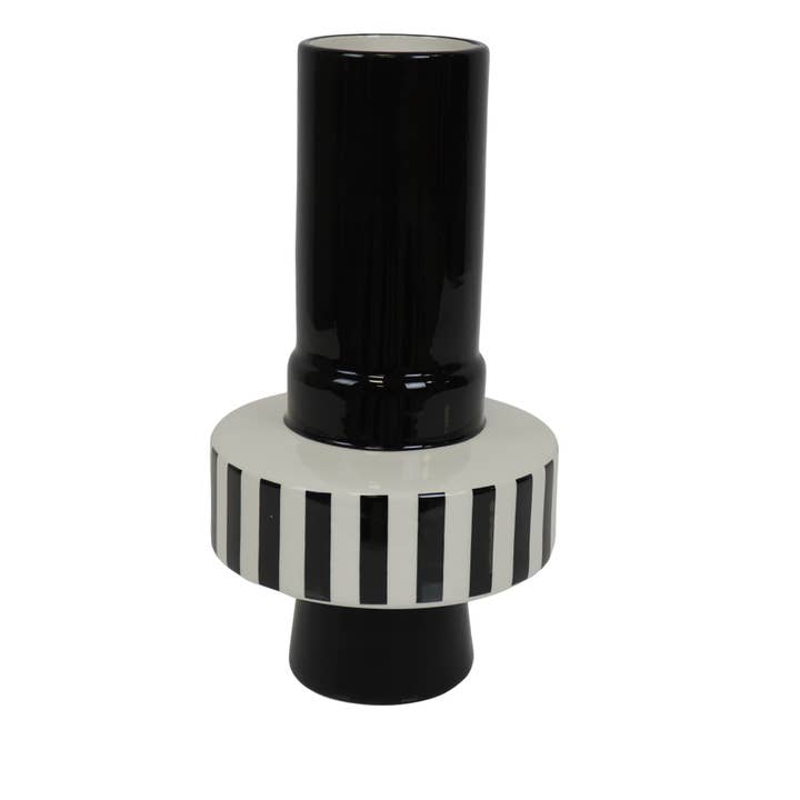Housevitamin bv - Wholesale Vase - Vase - Stripe - Ceramics - Black/White -14x14x26 cm