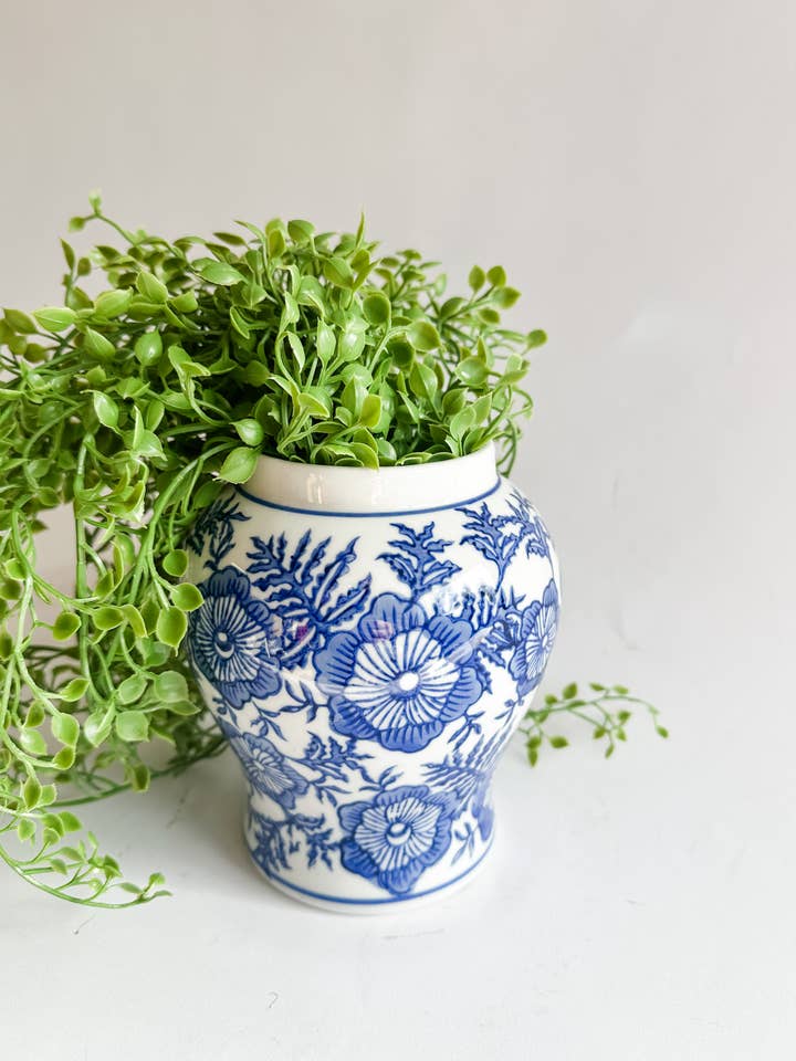 Blue & White Floral Ginger Jar Style Vase | Classic Ceramic for wholesale by Heirloom & Honey