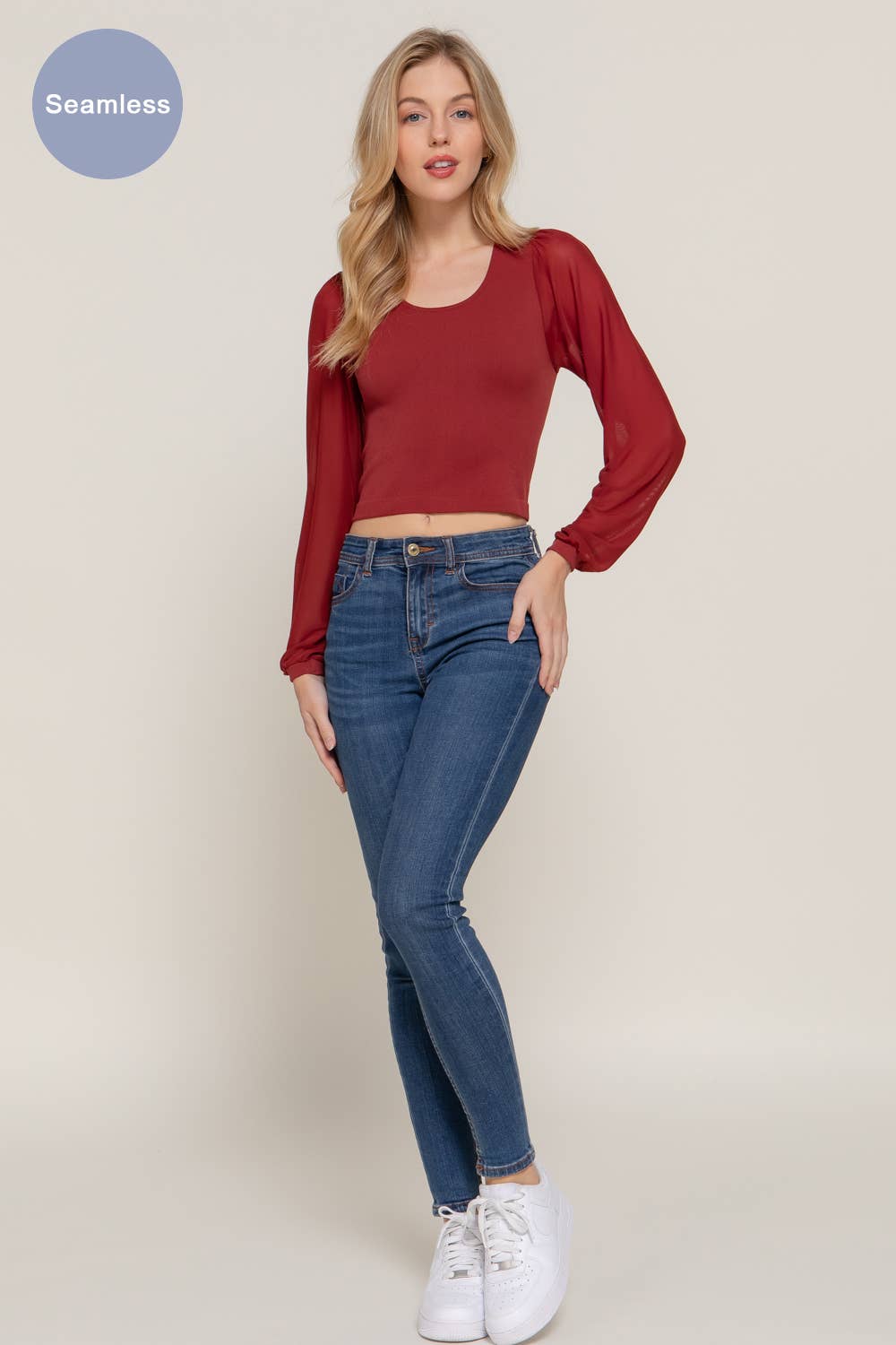 Active Basic | Active USA - Wholesale Knit Top - Women's - Mesh Long Sleeve Round Neck Seamless Top15