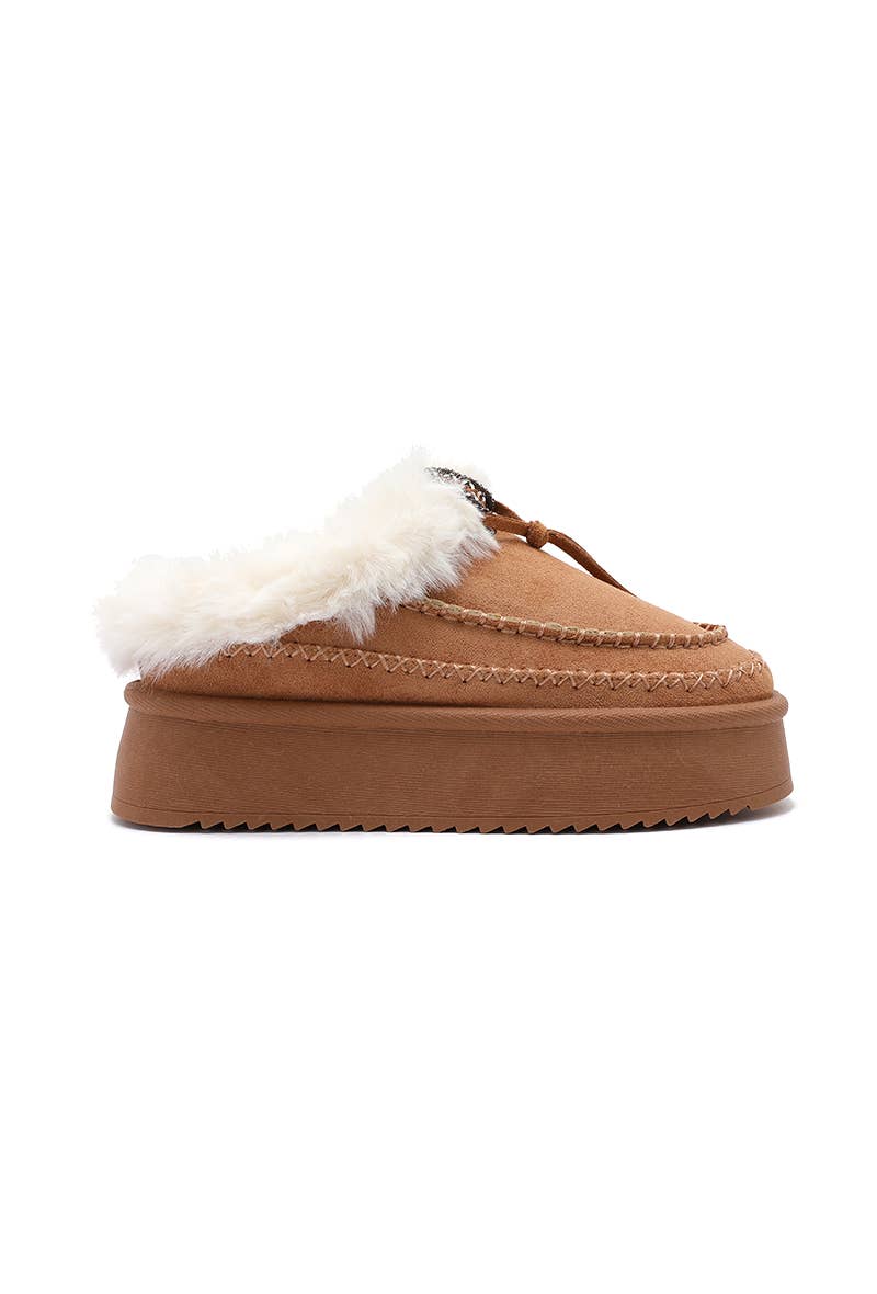 Joia Paris - Wholesale Mules - Women's - Fur-lined mules with thick sole and braided strap RU-2122
