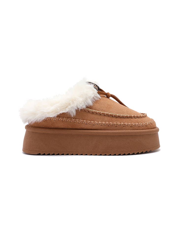 Joia Paris - Wholesale Mules - Women's - Fur-lined mules with thick sole and braided strap RU-2122