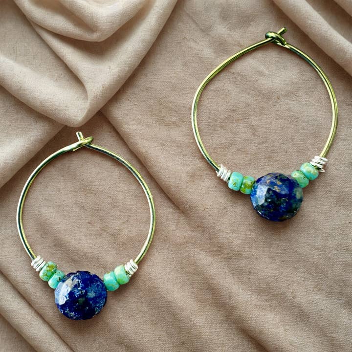 Niobium hoop earrings with lapis for wholesale by Silver Sparrow Jewelry