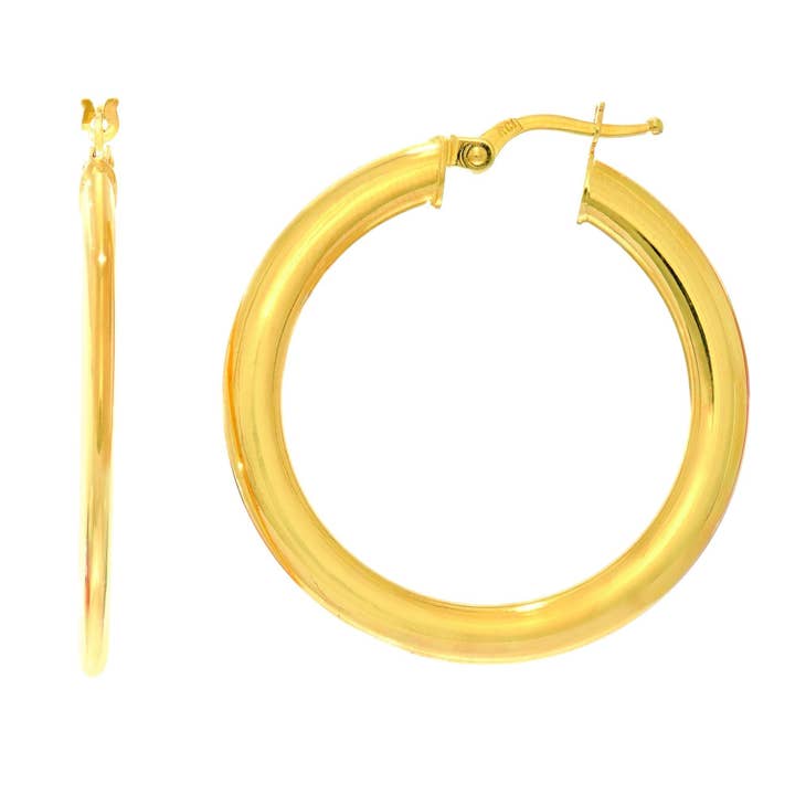 14Kt Yellow Gold 2X27mm Shiny Flat Round Hoop Earring with Hinged Clasp for wholesale by The Diamond Deal