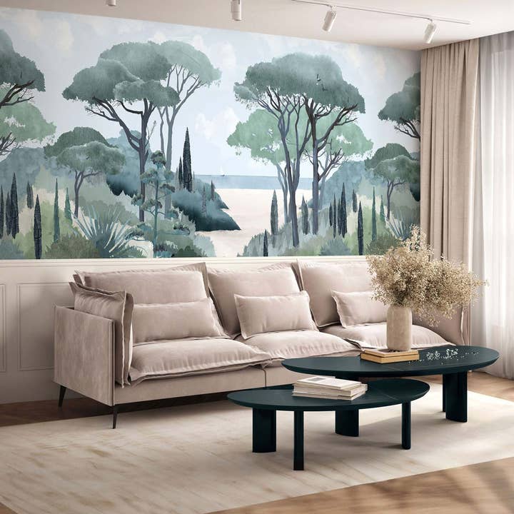 Riviera The Beach Chair Rail with Faux Wainscoting Wall Mural for wholesale by Veer Decor