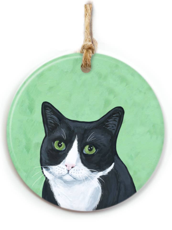 Black & White Cat Ornament for wholesale by The Cheery Pet