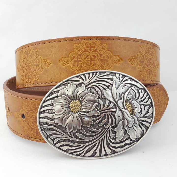 Bronzeado Fivela de Girassol Ocidental com cinto vintage floral entalhado para venda a revendedores na Faire