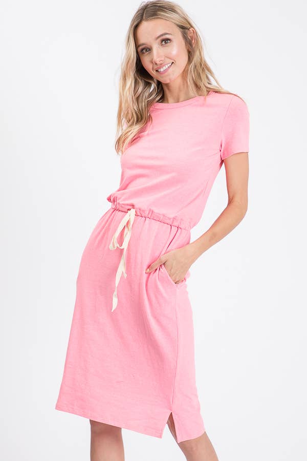 7th Ray - Vente Robe – femme - Robe T-shirt à cordon de serrage à la taille avec poches latérales D246529