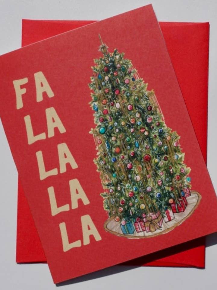 Tinsel Tree "FA LA LA LA LA" Holiday Card + Envelope for wholesale by artxnikki