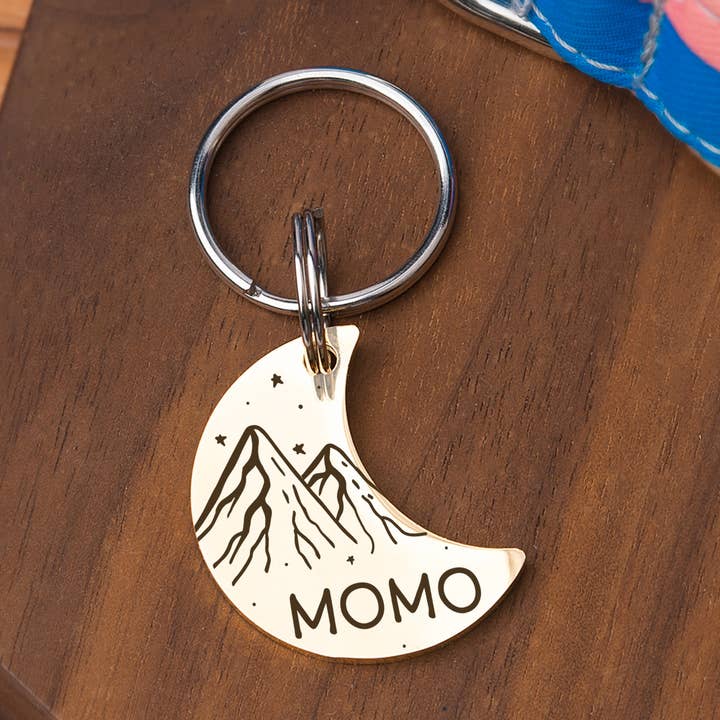 Custom Engraving Moon Shaped Woods and Stars Dog ID Pet Tag for wholesale by Anavia