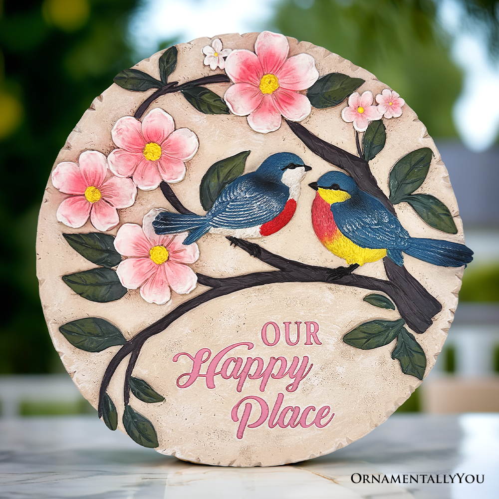 OrnamentallyYou – Großhandel Trittstein – Blühende Singvögel Positivität Trittstein, 24 cm Glücksgartendekoration und Unterstützungs-Geschenk0