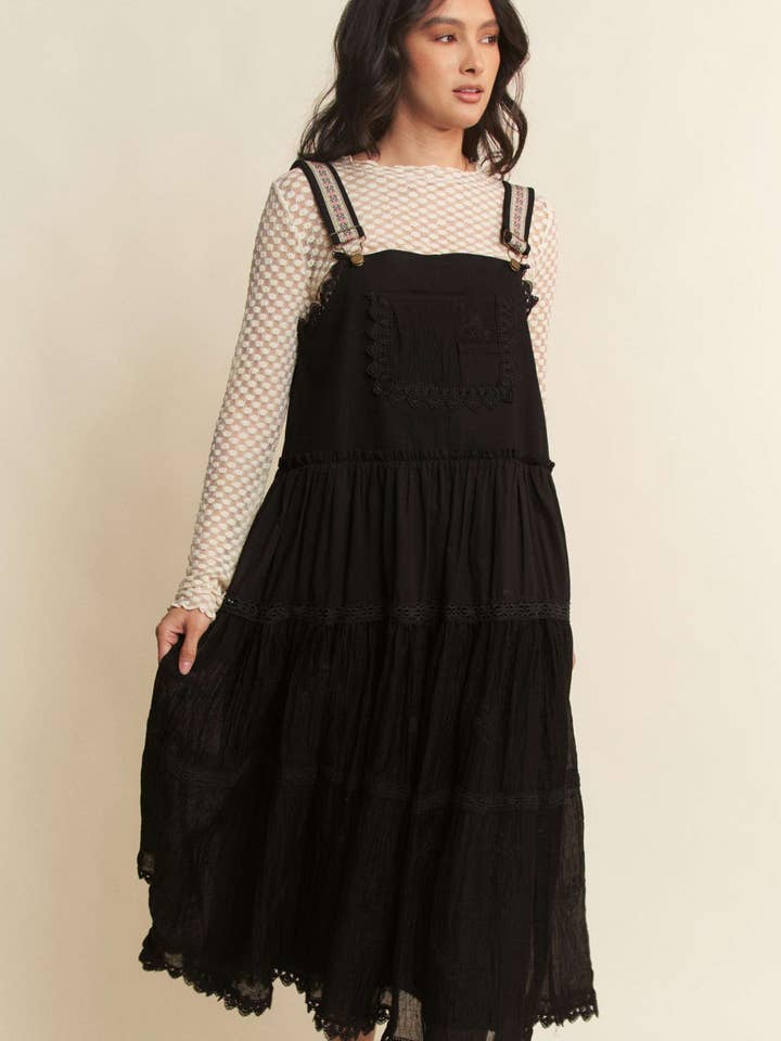 Davi & Dani - Wholesale Dress - Women's - FRONT POCKET EMBROIDERED LACE PINAFORE DRESS1