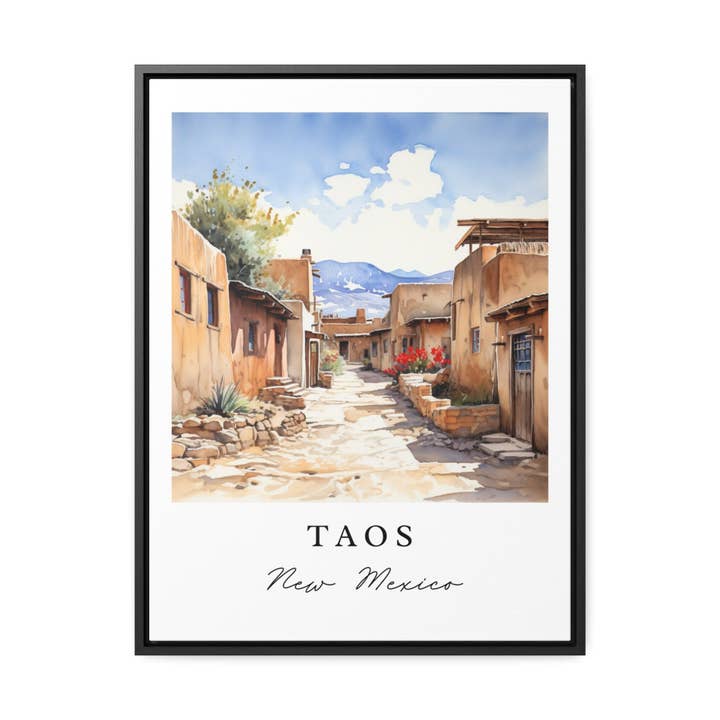 Arte di viaggio tradizionale di Taos - New Mexico, stampa poster di Taos, Regalo di nozze, Regalo di compleanno, Testo personalizzato, Regalo perfetto per la vendita all'ingrosso da parte di Premium Travel Art