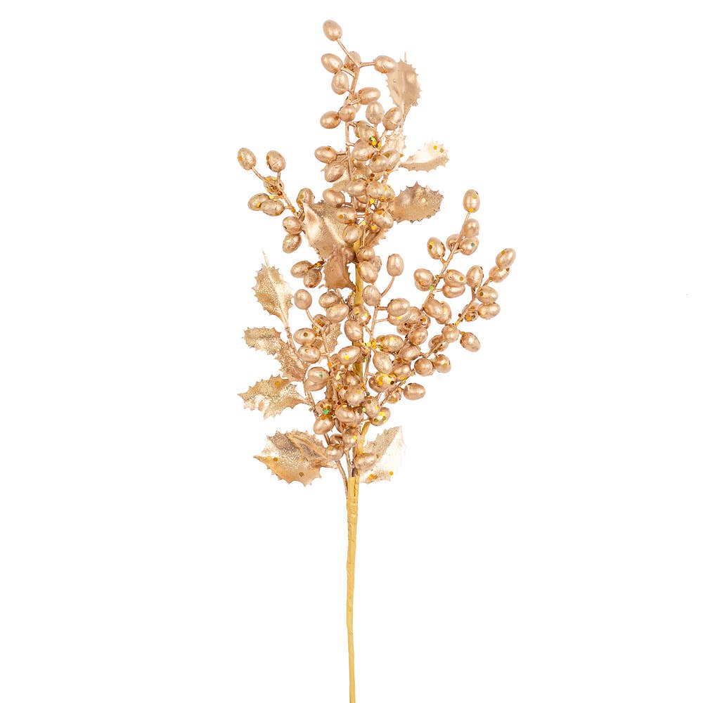 Factory Direct Craft - Wholesale Artificial Flowers - 20" Gold Sparkling Holly Berry Spray6