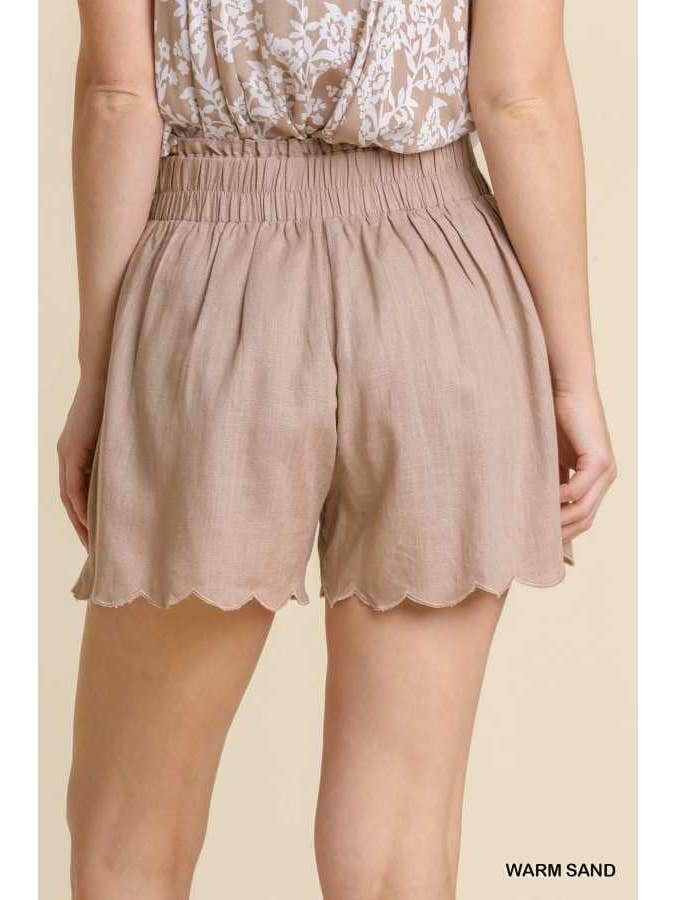 Vanilla Monkey - Wholesale Shorts - Women's - Linen Elastic Waistband Scallop Trim Shorts5
