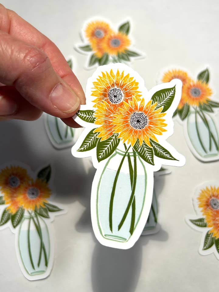 Autocollants en vinyle découpés "Tournesols" pour la vente par Sue Gross Design Studio