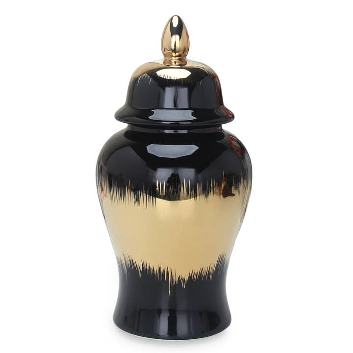 Sort keramisk ingefær krukke vase med guld accent for engroshandel hos Amazing Rugs