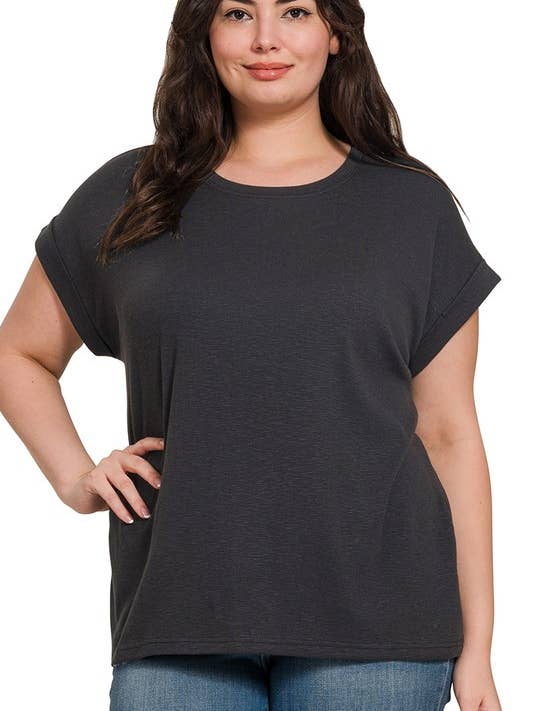 Plus Cotton Modal Slub Rolled Sleeve Tee for wholesale by Vanilla Monkey