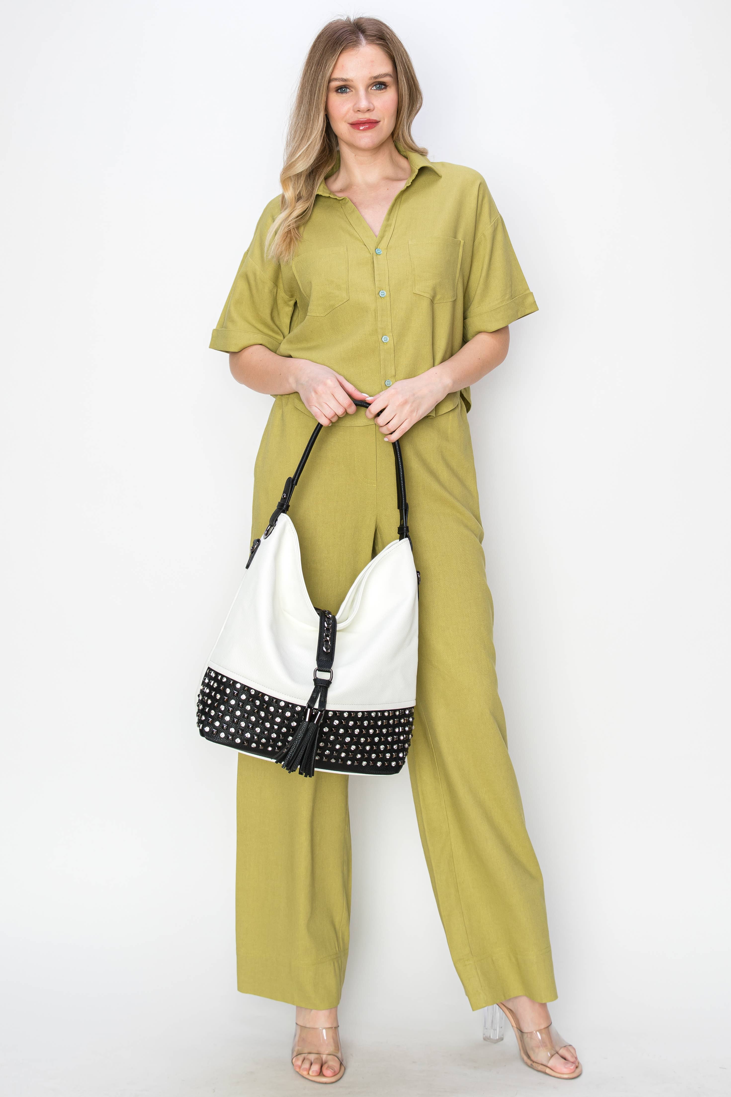 Handbag Express - Wholesale Shoulder Bag - Women's - Studded Large Hobo Handbag1