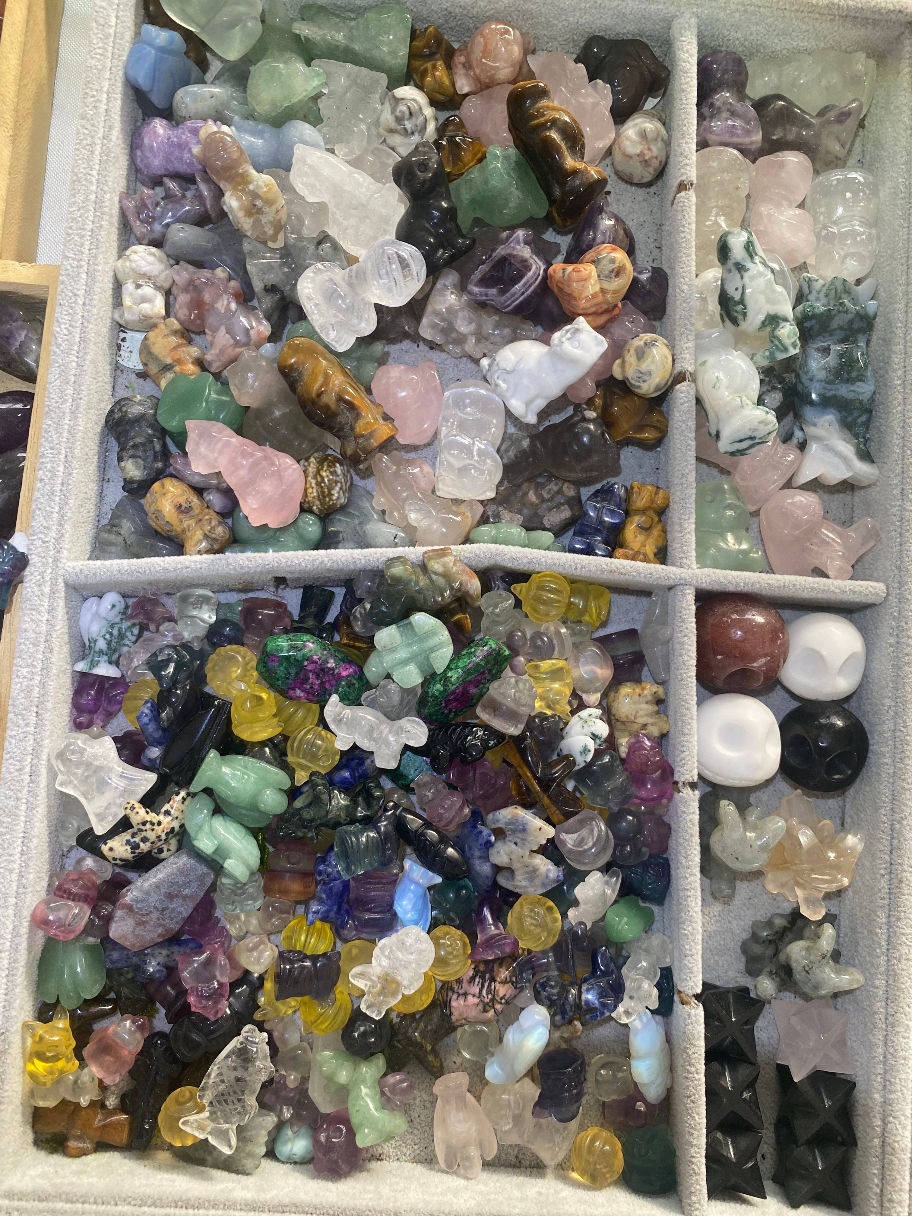 Moon River Designs - Wholesale Spiritual stone/crystal - Mystery Mini Crystal Animal & Character Carvings Bulk Set16