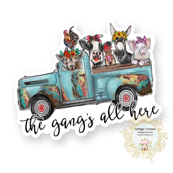 cottage + crown - Wholesale Sticker - The Gang's All Here Farm Truck Goat Cow Vinal Decal Sticker