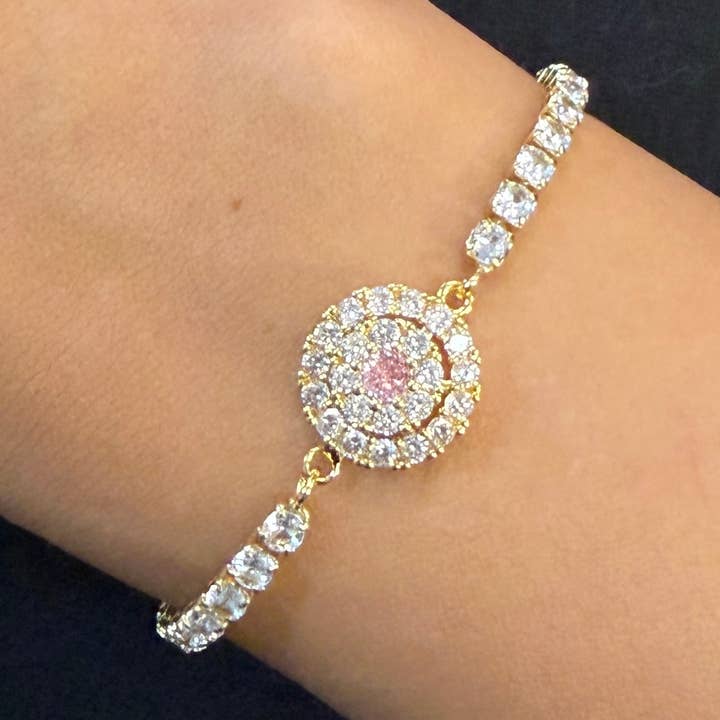 Bracelet Halo Rose Tournant avec Spinner – Design en Cristal pour la vente par Loli