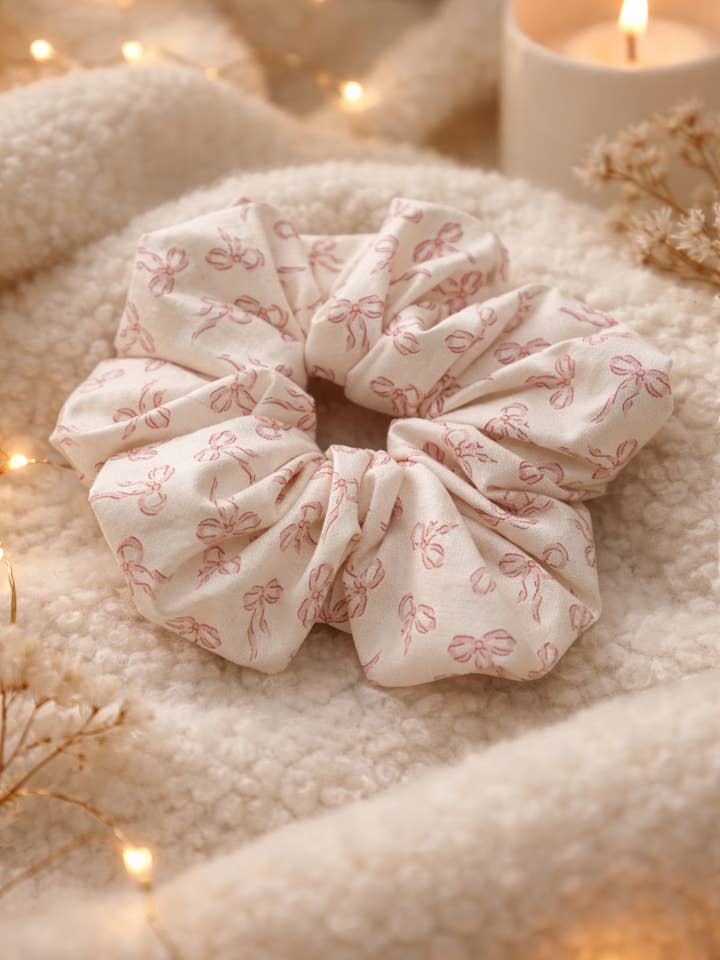 Blush Bow Cotton XXL Scrunchie for wholesale by Tasha’s Workshop