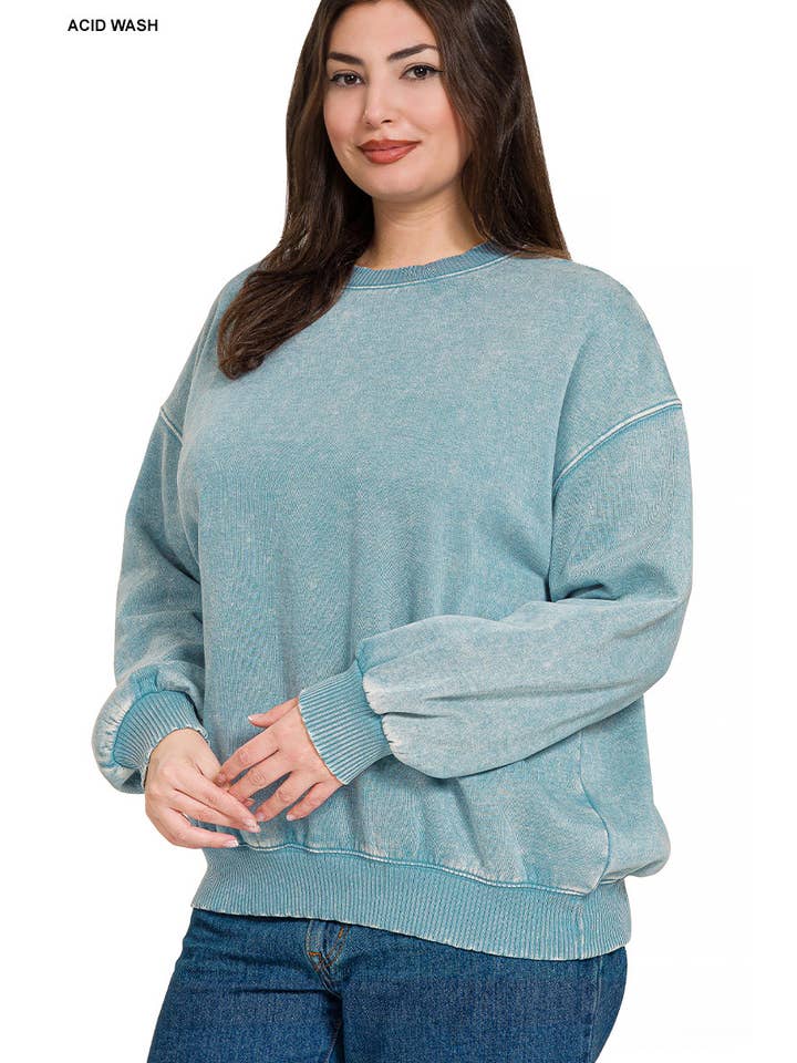 42POPS - Wholesale Sweatshirt - Women's - `.Acid Wash Fleece Oversized Pullover