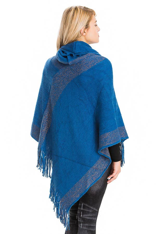 Cap Zone – wholesale Poncho – Women's – Tinsel Cowl Neck Fringed Poncho6