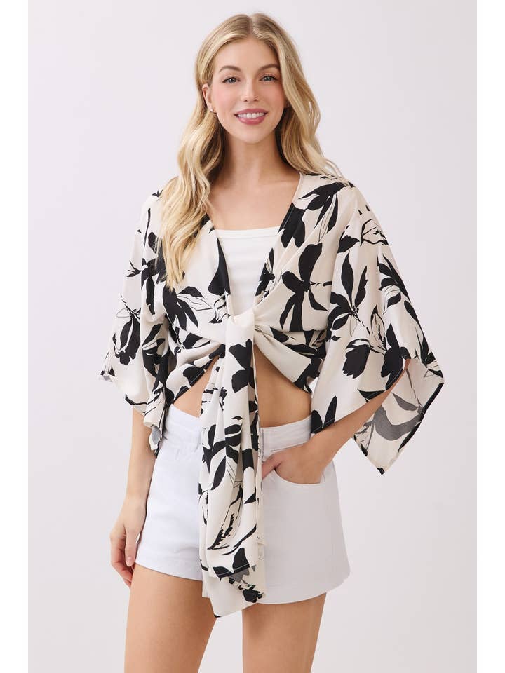 CARDIGAN KIMONO CORTO CON NODO DAVANTI A TRE QUARTI - VNC16437M1 per la vendita all'ingrosso da parte di Final Touch