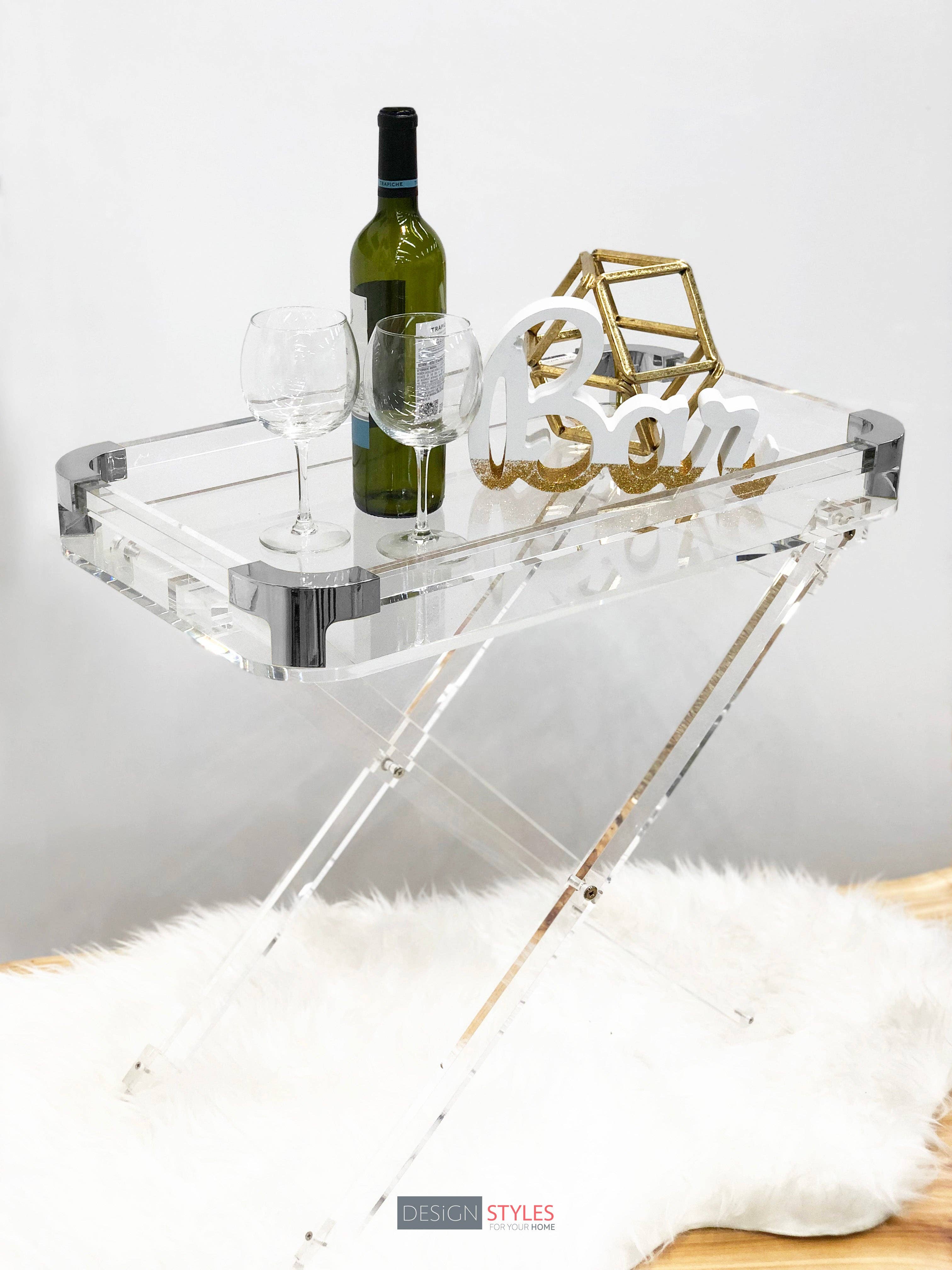 DesignStyles Home - Vente Tables d'appoint - Table d'appoint pliable élégante en acrylique avec bords argentés1