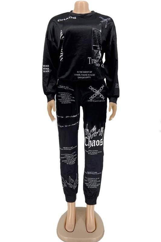Queen Fashion - Wholesale Top & Skirt Set - Women's - Graphic Print Sweatshirt And Joggers Set5