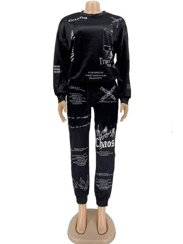 Queen Fashion - Wholesale Top & Skirt Set - Women's - Graphic Print Sweatshirt And Joggers Set5