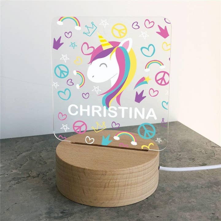 Personalized Unicorn and Crowns Square Light Up Sign for wholesale by Sunny Jar Personalized