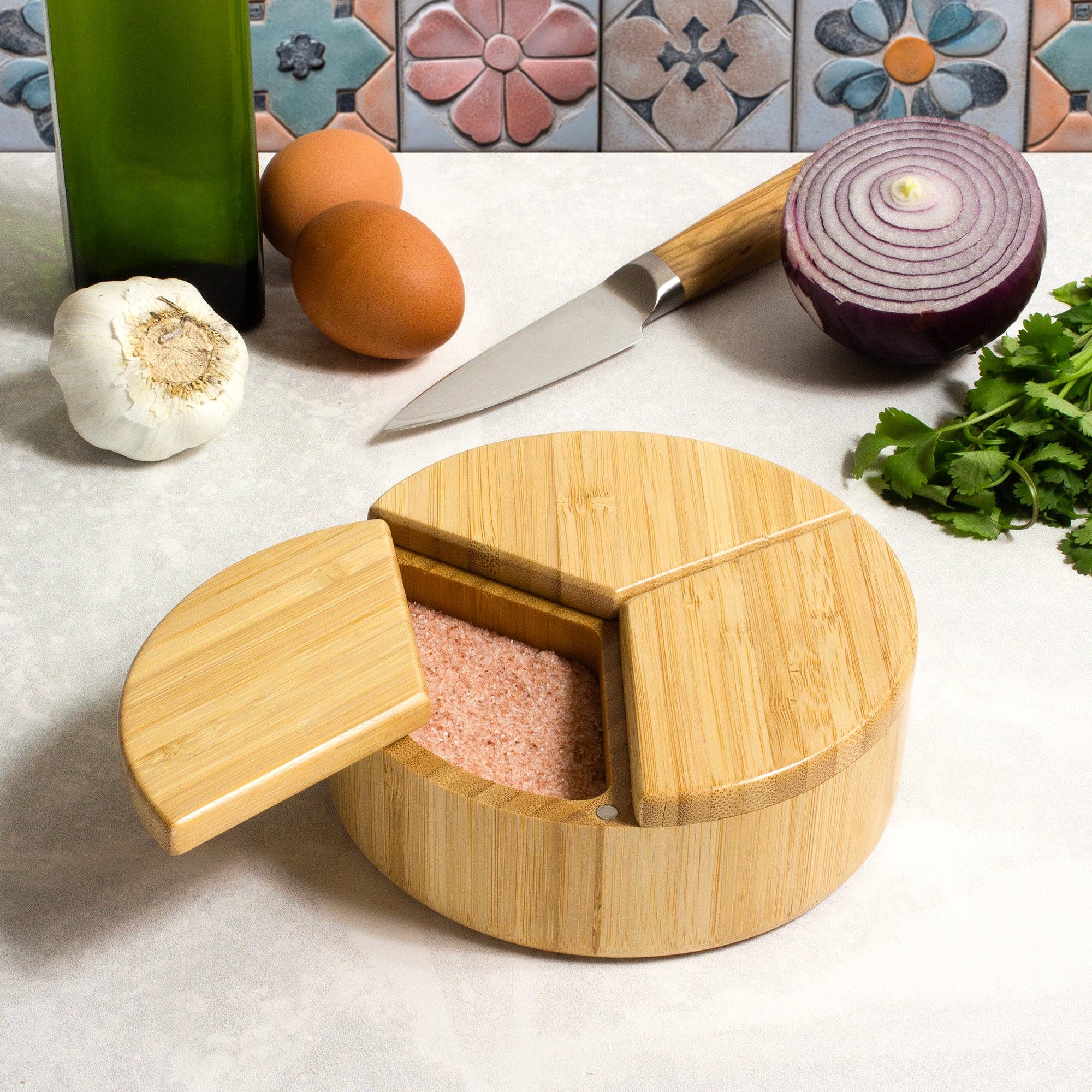 Totally Bamboo - Wholesale Kitchen Storage/Organizer - Trio Salt Cellar Storage Box with Swivel Lids2
