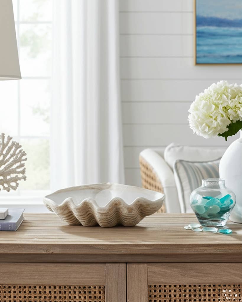 Sagebrook Home - Wholesale Decorative Plate/Dish/Bowl - Decorative Bowl - Ivory Resin Coastal Wavy Rim, 16 in.1