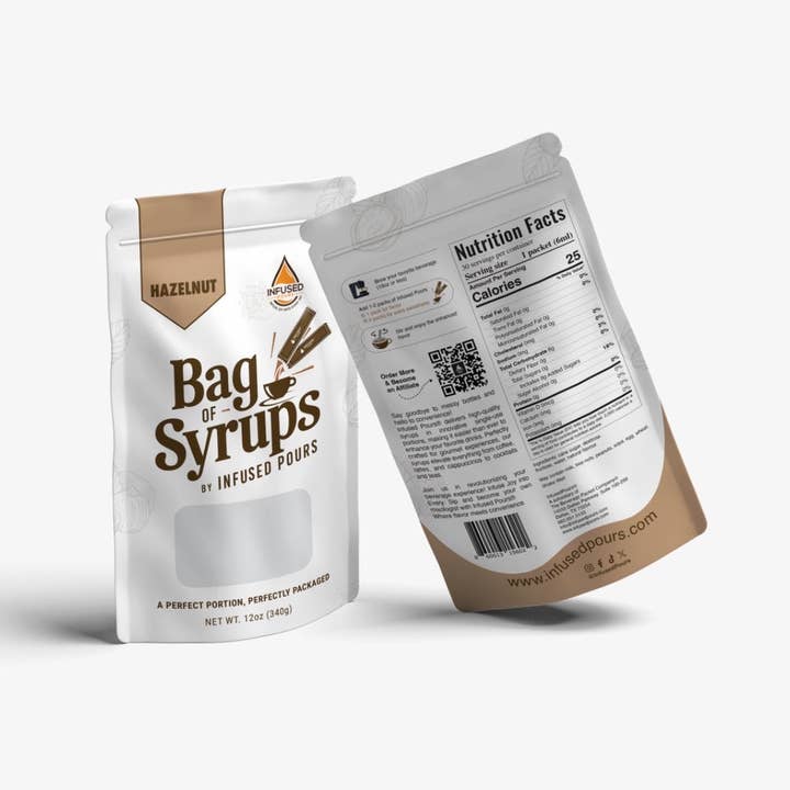 Infused Pours - Wholesale Flavored Syrup - Hazelnut Syrup Packets (200 Packet, Bulk Box)