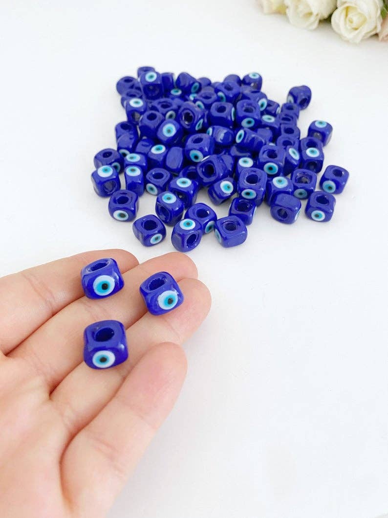 Evileyefavor - Venta al por mayor Cuentas - 5 unidades de cuentas en forma de cubo Big Evil Eye, cuentas de cristal azul para ojos malvados2
