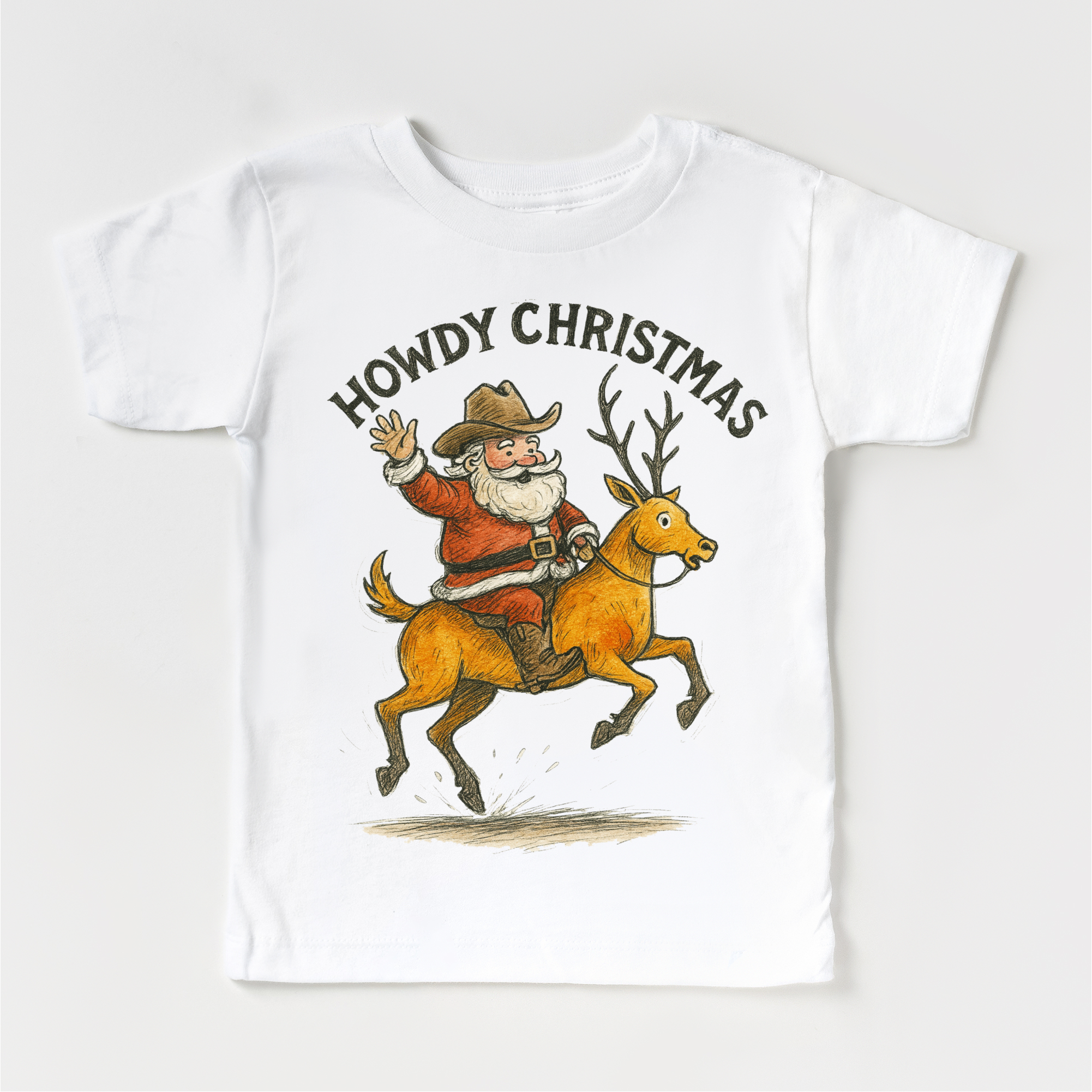Madi Moosh - Wholesale Screen Printed T-Shirt - Kids - Howdy Christmas Rodeo Santa T-Shirt - Christmas Tee1