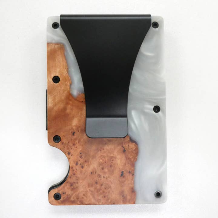 Maison Custom – Großhandel Kartenetui – Herren – Minimalistischer RFID-Kartenhalter aus Holz/Harz mit Geldklammer1