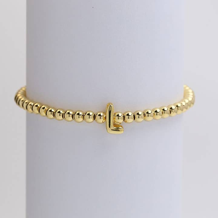 JOSSLYN by wall to wall - Wholesale Link & Chain Bracelet - INITIAL MONOGRAM BUBBLE STRETCH BEAD BRACELET | 40B11815