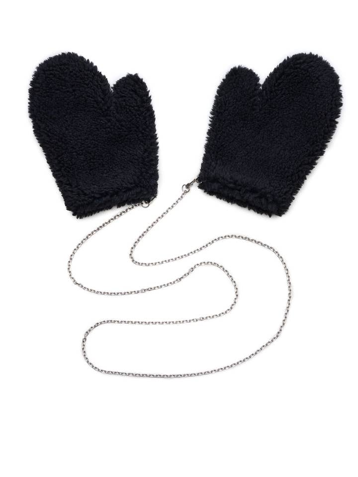Oversized Teddy Mittens in Black for wholesale by Popski London