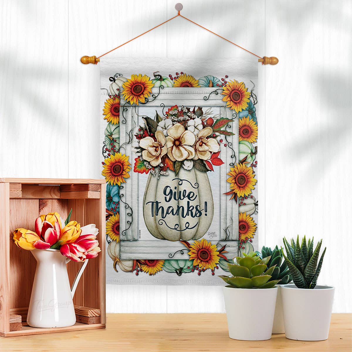 Two Group Flag Co - Wholesale Flag - Flag Pumpkins Wreath Thanksgiving Harvest Autumn Floral Sun1