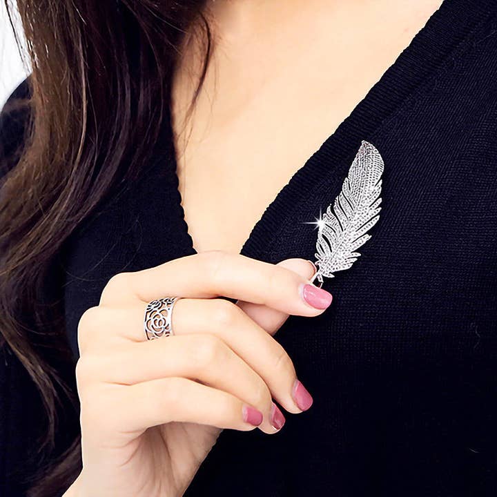 Perimade & Co. LLC - Wholesale Brooch - Dainty Full Pave Feather Statement Brooch in Solid Copper1