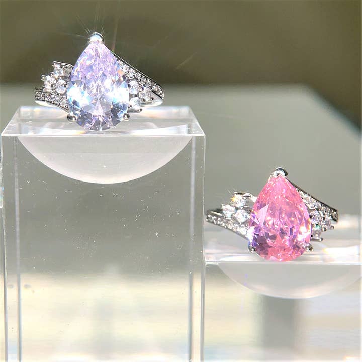 Prinsesse lyserød klar krystal dråberring, klassisk elegant for engroshandel hos Holicca